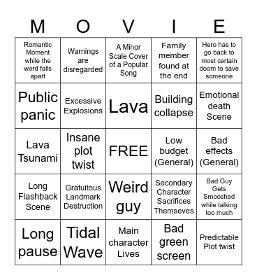 Disaster movies Bingo Card