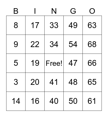 Memorial Day Bingo Card