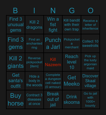 Skyrim soup Bingo Card
