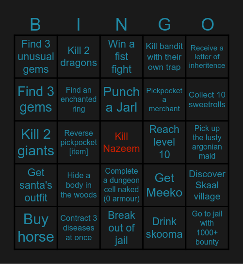 Skyrim soup Bingo Card