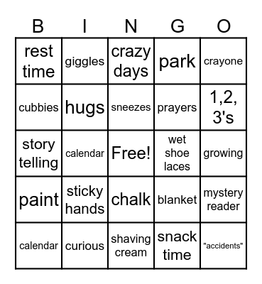 Preschool BINGO! Bingo Card