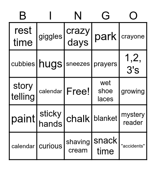 Preschool BINGO! Bingo Card