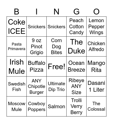 All Items Bingo Card