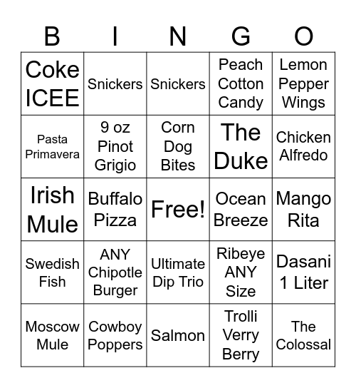 All Items Bingo Card