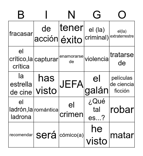 SP3-Capítulo 6B- To talk about movies Bingo Card