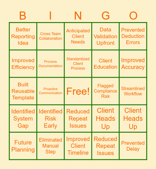 PROACTIVITY Bingo Card