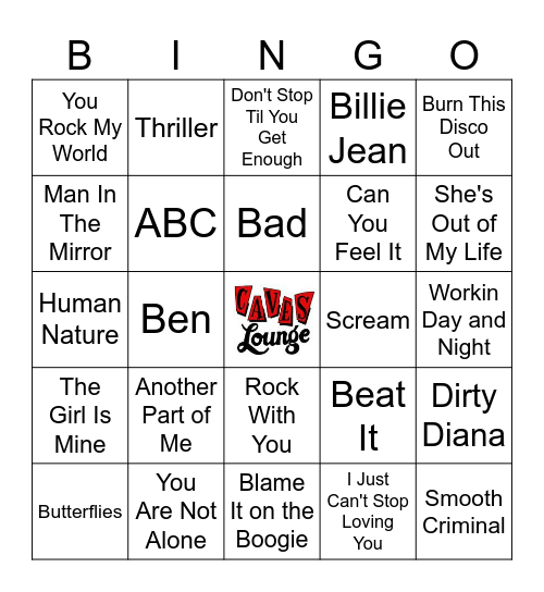 Michael Jackson Bingo Card