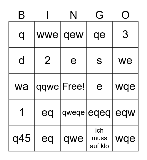 Schulbingo Card