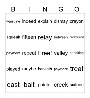 "D" Syllable BINGO Card