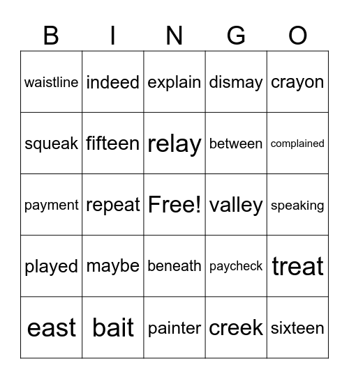 "D" Syllable BINGO Card