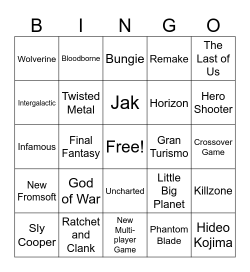 State of Play Bingo Card