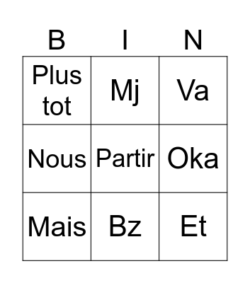 Untitled Bingo Card