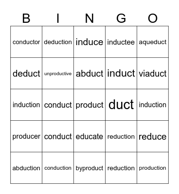 duc/duct - root (to lead) Bingo Card