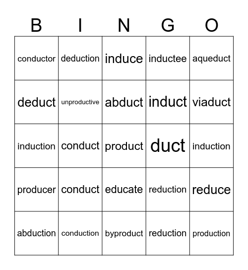 duc/duct - root (to lead) Bingo Card