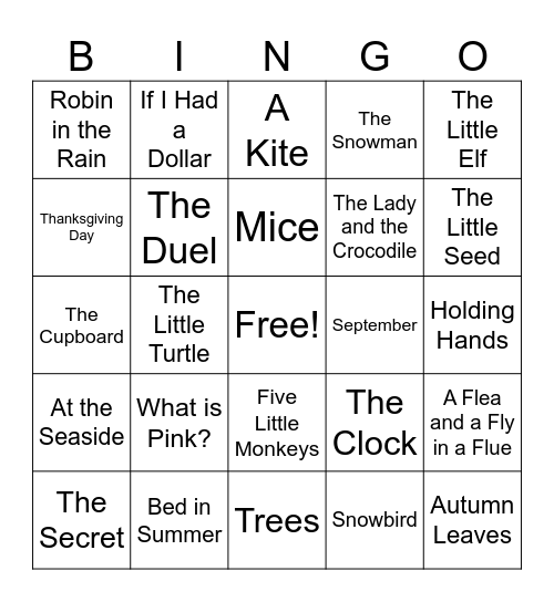 Poetry Bingo Card