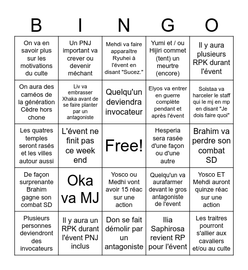 Event Bingo Card