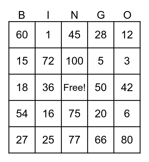 Third Grade Math Bigo Bingo Card