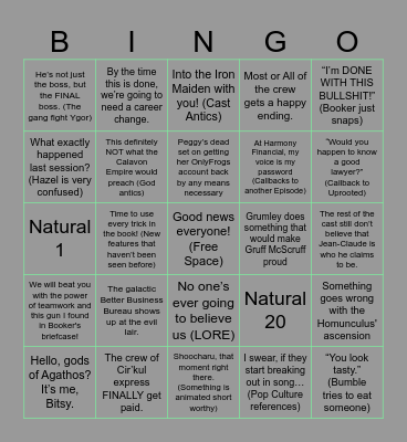 Uproot-A-Rama Episode 6 (FINALE) Bingo Card