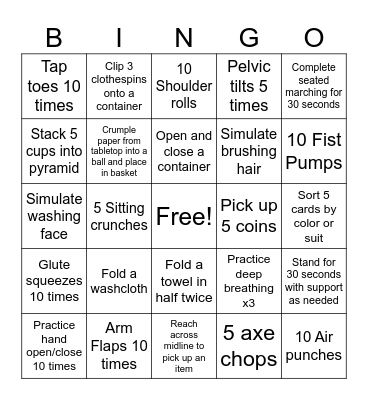 Functional Movement Bingo Card
