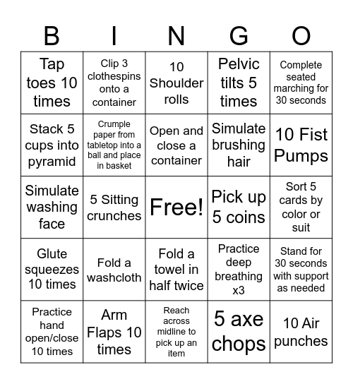 Functional Movement Bingo Card