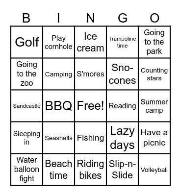 Summer Fun Bingo Card