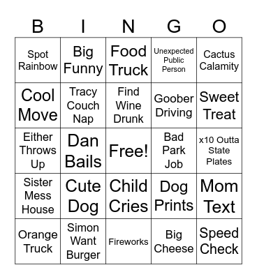 Weekend Bingo Card