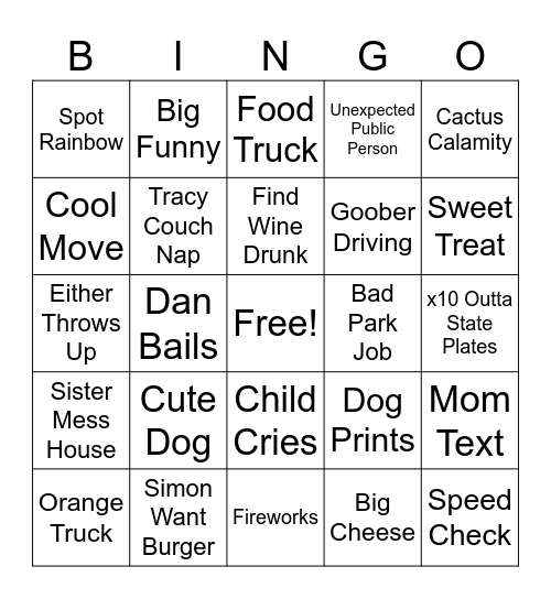 Weekend Bingo Card