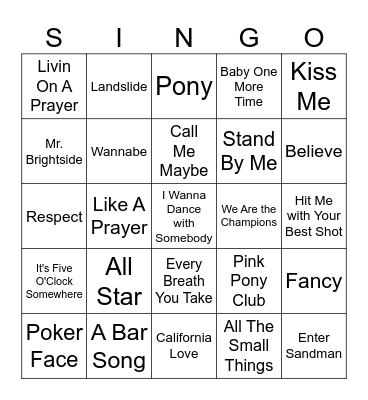 SINGO Bingo Card