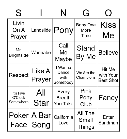 SINGO Bingo Card