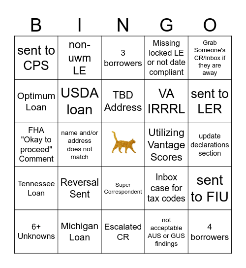 Golden Cats BINGO Card