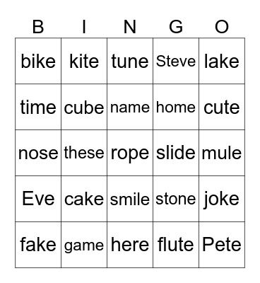 magic e Bingo Card