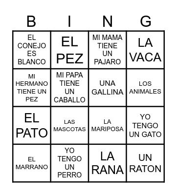 TODO LOS ANIMALES Bingo Card