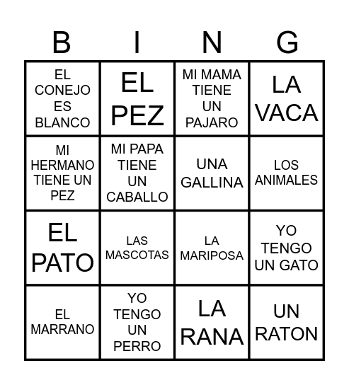 TODO LOS ANIMALES Bingo Card