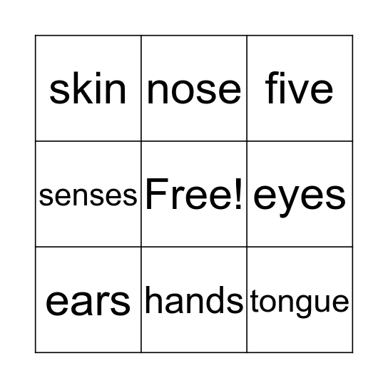 The Senses Bingo Card