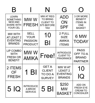 ONE CHECK OFF PER CLIENT Bingo Card