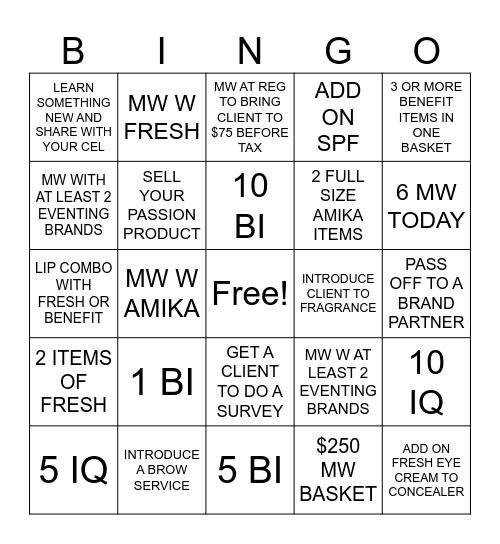 ONE CHECK OFF PER CLIENT Bingo Card
