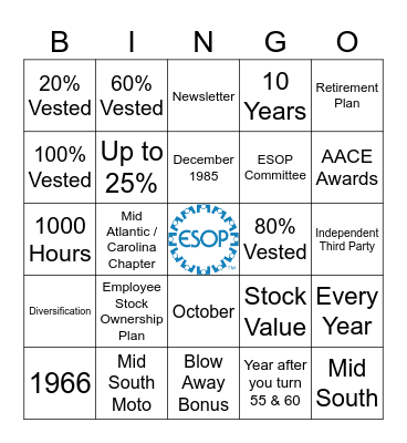 ESOP BINGO Summer 2026 Bingo Card
