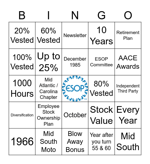 ESOP BINGO Summer 2026 Bingo Card