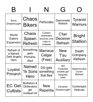 11th Edition Bingo/Pipe Dream Wishlist Bingo Card