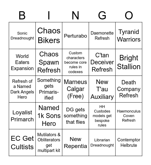 11th Edition Bingo/Pipe Dream Wishlist Bingo Card