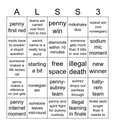 als season 3 Bingo Card