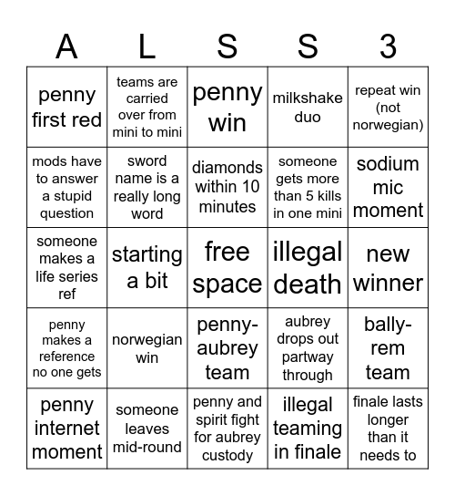 als season 3 Bingo Card