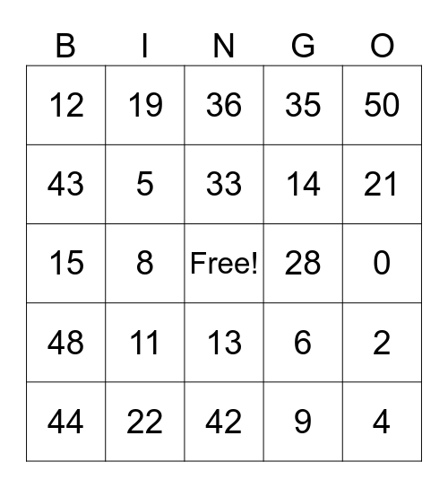 Untitled Bingo Card
