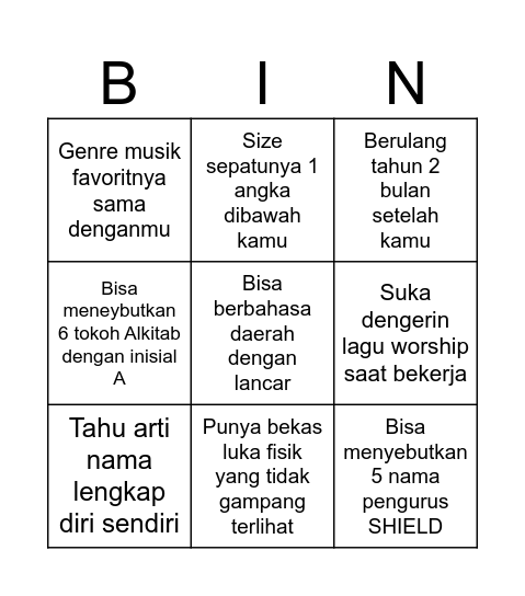 HUMAN BINGO KOINOZ Bingo Card