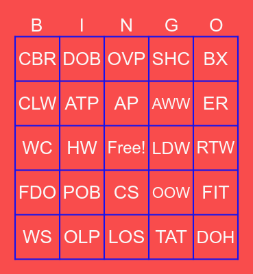 Acronyms Bingo Card