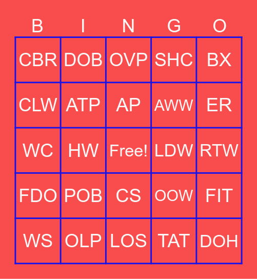 Acronyms Bingo Card