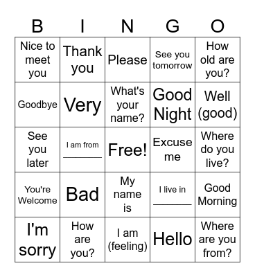 Basic Conversation Bingo Card