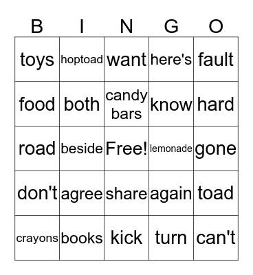 That Toad Is Mine Bingo Card