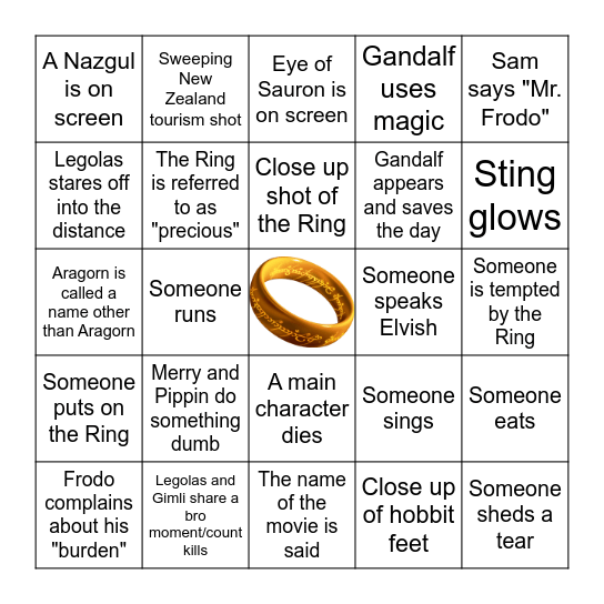 Fellowship of the Ring Bingo Card