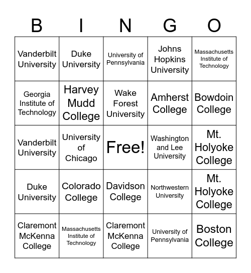 College Bingo (St. Louis) Bingo Card